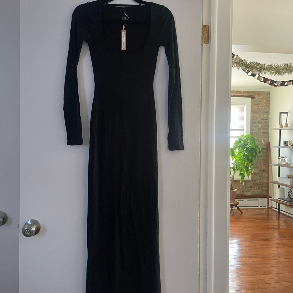 SKIMS Black Long Sleeve Maxi Dress
